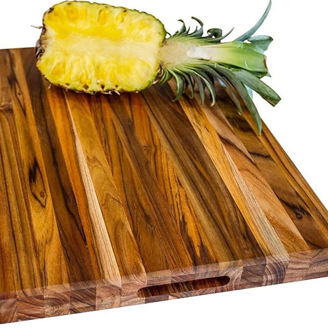 Teakwood cutting chopping board 24 x 18 x1.5 inch reversible edge grain Rectangle Sustainable Wooden Carving Board with Hand Grip Extra Large Backyard Dudes