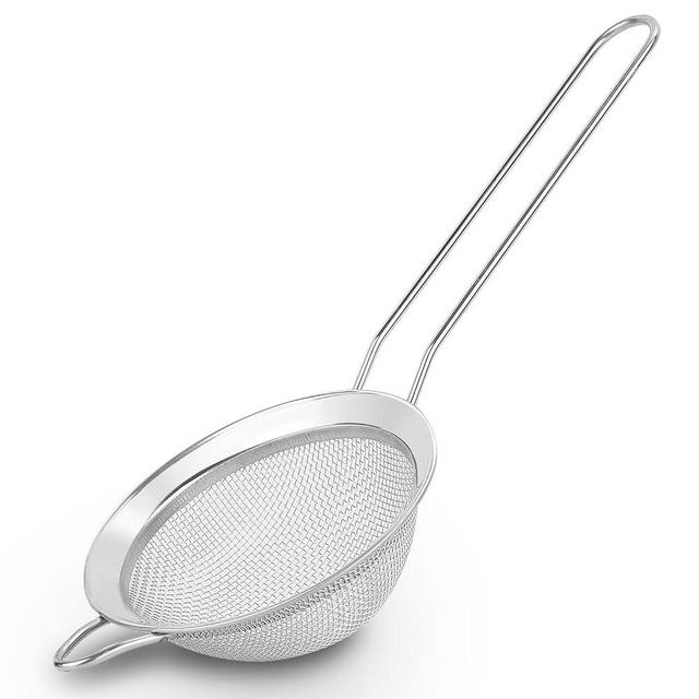 D Fine Mesh Strainer, Stainless Steel Sieve Sifter with Handle, Small Metal Strainer for Loose Tea, Juice, Drink, Herbs, Mini Sifter for Flour, Matcha, Kitchen, Baking, 3-Inch (8x3, Silver)
