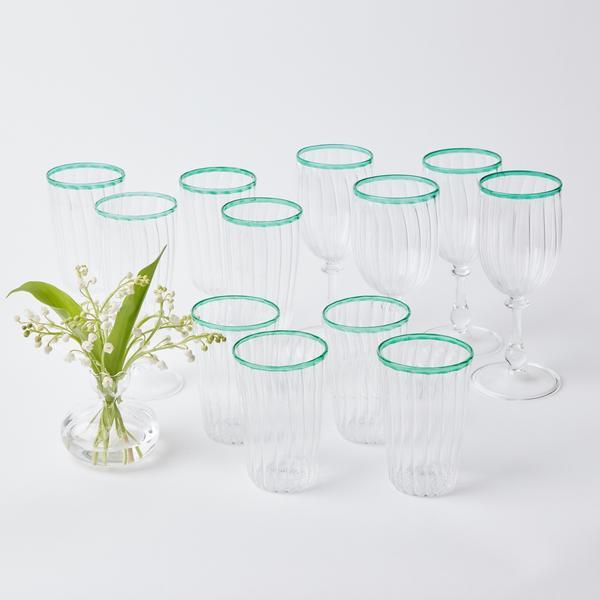 Green Rim Glassware (Set of 12)