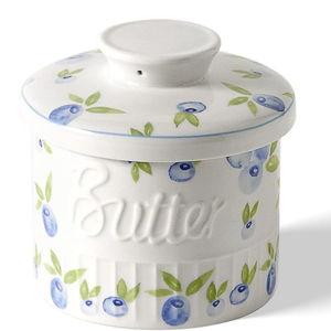 Toptier Butter Crock for Counter With Water Line, On Demand Spreadable Butter, Ceramic Butter Keeper to Leave On Counter, French Butter Dish with Lid (Yummy Blueberry)