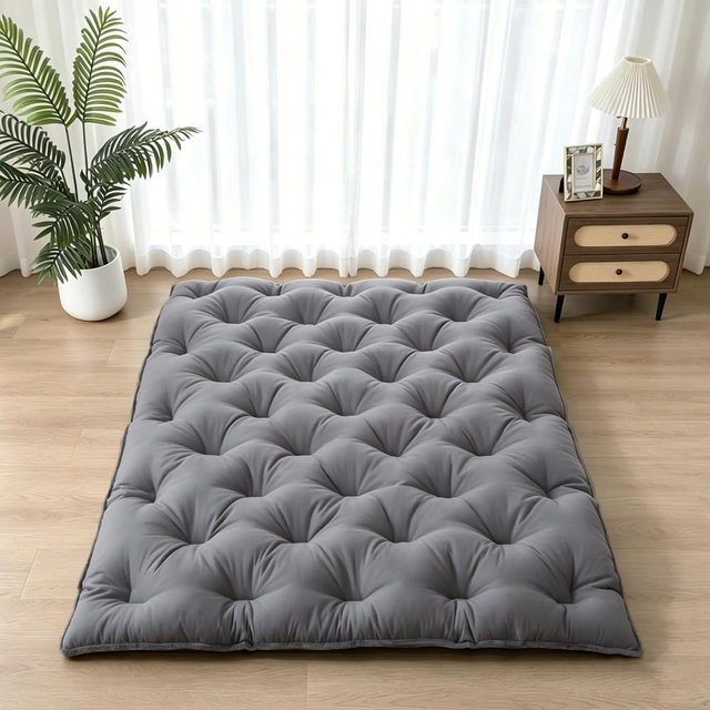 SHOUREN Japanese Futon Mattress Floor Mattress 3" Tatami Mat,Shredded Memory Foam Foldable Roll Up and Portable Sleeping Pad Suitable for Camping,Guest Room,Grey 60"X80" Queen Size