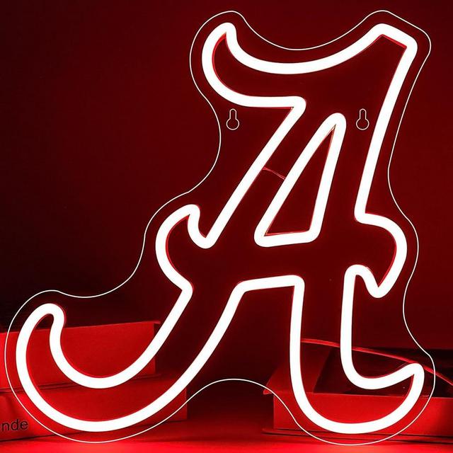 Alabama Neon Sign for Wall Decor,Red A Neon Led Sign for Bedroom,American Football Team Logo Neon Sign for Room Decor,Dorm Decoration for College Students,Gifts for Sport Fans Graduates,Size 13.2*13.2
