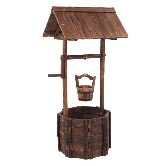 Shyneer Wooden Wishing Well Outdoor Flower Pot,Well Covers for Yard, Hanging Bucket, Rustic Flower Pot Home Decor for Outside Patio Garden