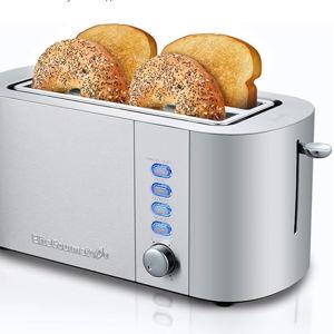 Elite Gourmet ECT4123X Long Slot 4 Slice Toaster, Extra Wide 1.5" and 5.1" Deep Slots, Bagel, Defrost & Cancel Functions, 6 Toast Shade Settings, Fits Bagels, Waffles, Artisan Breads, Stainless Steel