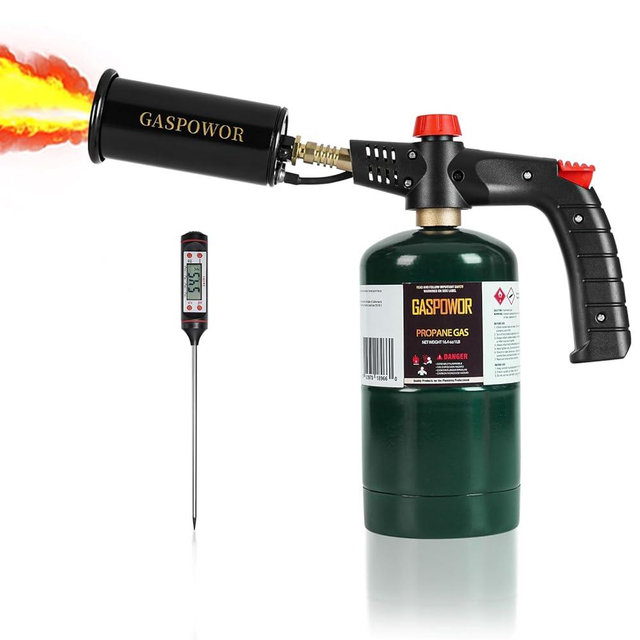 Gospowor Grill Torch Charcoal Torch Lighter, Campfire Starter,Sous Vide,Kitchen torch,Grill & Cooking Propane Torch included a Meat Thermometer Kit for Charcoal Starter, BBQ Searing(Fuel Not Included)
