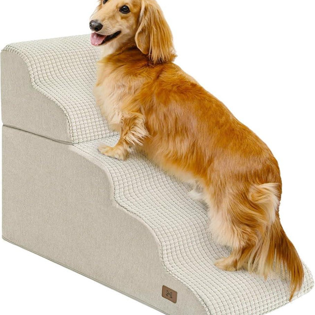 ABCPET Dog Step for Bed, Dog Stair 5-Step 35D Pet Stair 19.7" H for High Bed or Sofa Non-Slip Balanced Pet Step Indoor, Beige