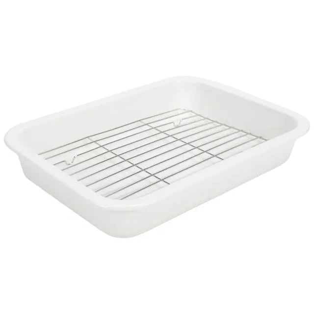 Elanze Designs Large 9x13 inch Stoneware Porcelain Baking Dish With Stainless Steel Rack, White