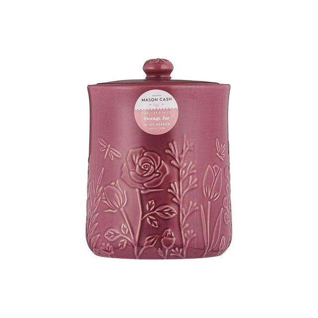 Mason Cash In the Meadow Medium Storage Jar 1.85 Litre Embossed Floral Design, Durable Stoneware, Airtight Lid – Ideal for Biscuits, Cookies, Rice, Flour – Classic Kitchen Storage