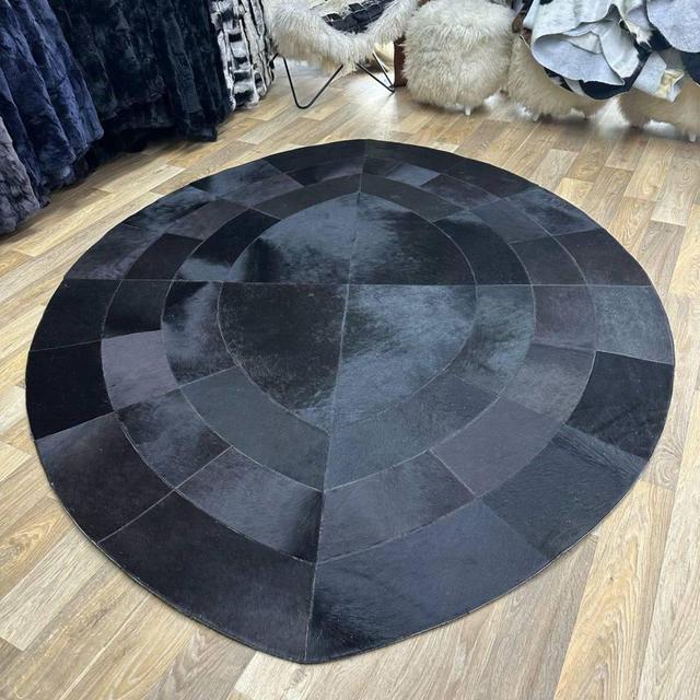 Handmade Cowhide Black Oval Area Rug | Large Hair-on-Hide Rug | Cowhide Hallway Runner | High Quality Natural Cowhide | Leather Area Carpet