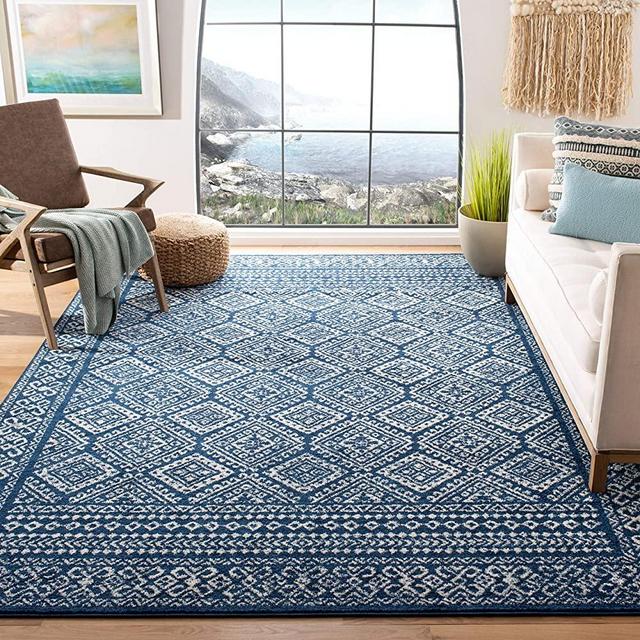 Safavieh Tulum Collection TUL264N Boho Moroccan Distressed Area Rug, 8' x 10', Navy/Ivory