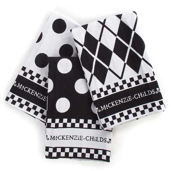 MACKENZIE-CHILDS Black & White Dot Dish Towels - Set of 3