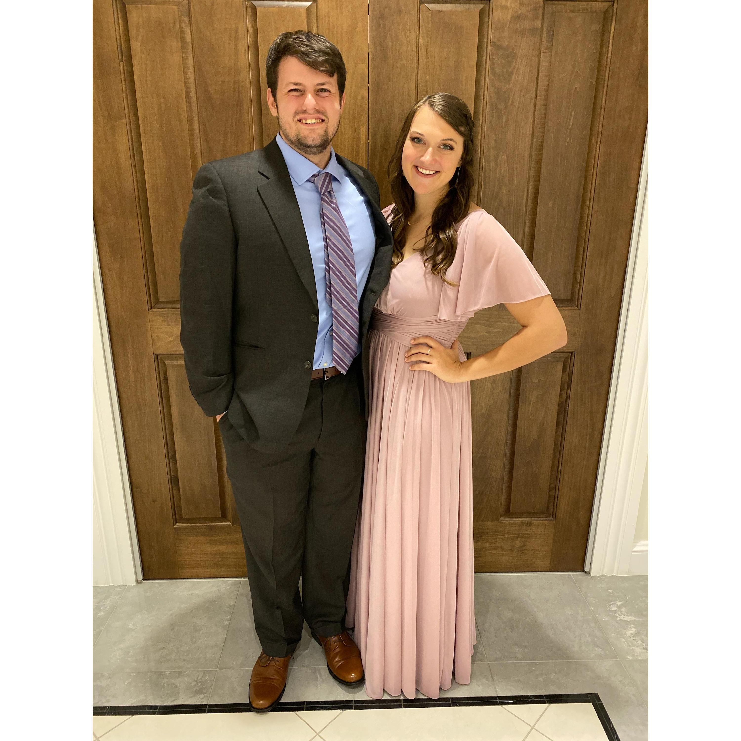 Our first wedding together, I was a bridesmaid and James was my date :)
