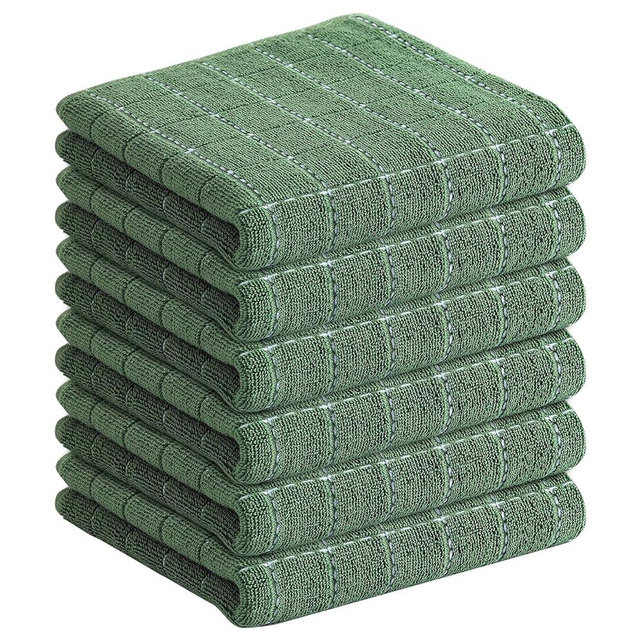 Homaxy 100% Cotton Terry Kitchen Towels(Grass Green, 13 x 28 inches), Checkered Designed, Soft and Super Absorbent Dish Towels, 6 Pack