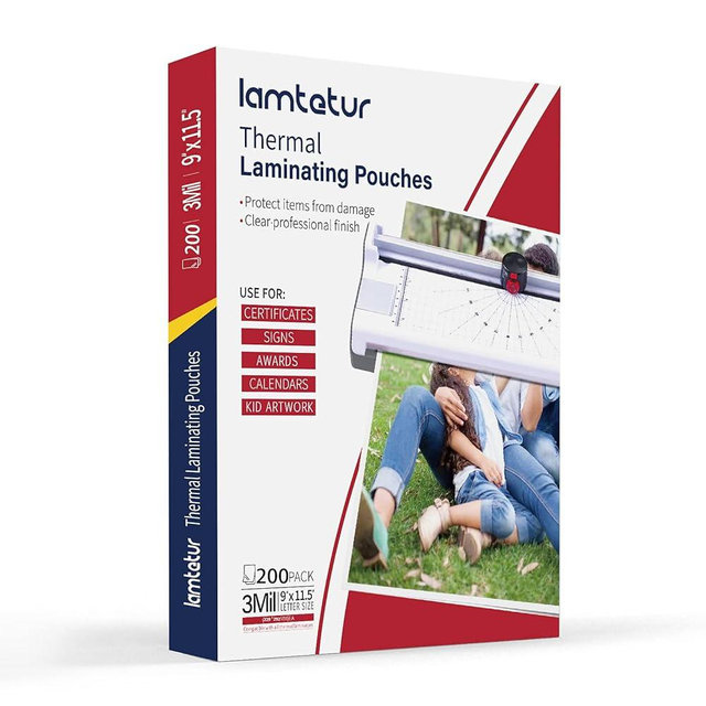 Lamtetur Thermal Laminating Pouches 9" x 11.5" Inches,Holds 8.5 x 11 Inch Sheets,3Mil 200Pack Laminate Films,Laminator Sheets,Letter Size Laminate Papers,Clear Lamination Sheets(75Mic-200sheets)