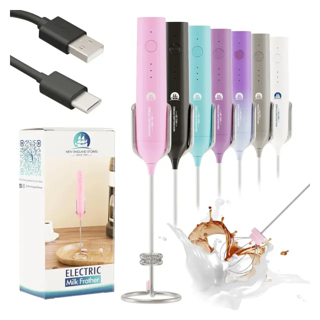 Rechargeable Milk Frother with 3 Speeds and 2-Layer Stainless Steel Whisk – Handheld Foam Maker for Coffee, Lattes, Matcha, Protein Shakes