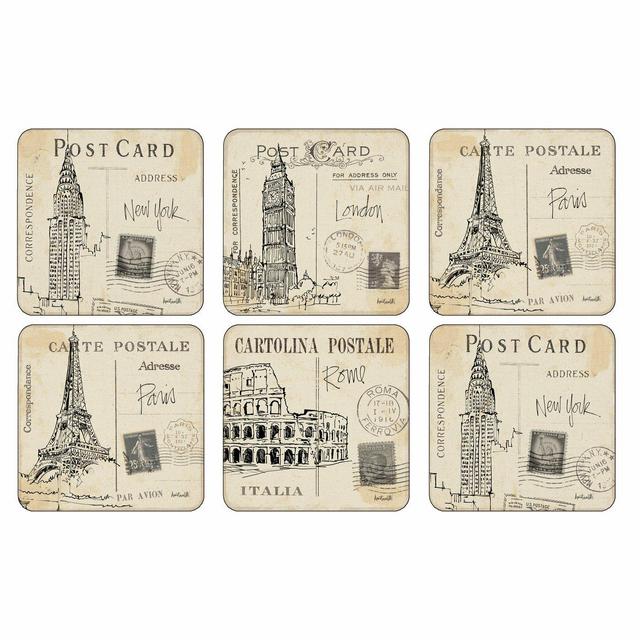 Pimpernel Postcard Sketches 6 Piece Coaster Set