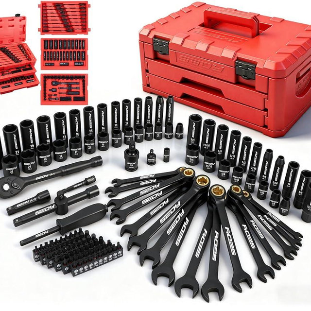 Premium 132-Piece Mechanics Tool Set, SAE/Metric 1/4" & 3/8" Drive Socket Set, Ratcheting Wrenches, Extensions & Adapters, Quick-Release Ratchet, Professional Auto Repair Tool Kit with Storage Case