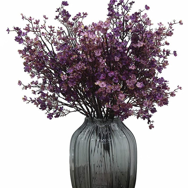 JAKY-Global Babys Breath Fabric Cloth Artificial Flowers 6 Bundle European Fake Silk Plants Decor Wedding Party Decoration Bouquets Real Touch DIY Home Garden (Autumn Purple-6pcs)