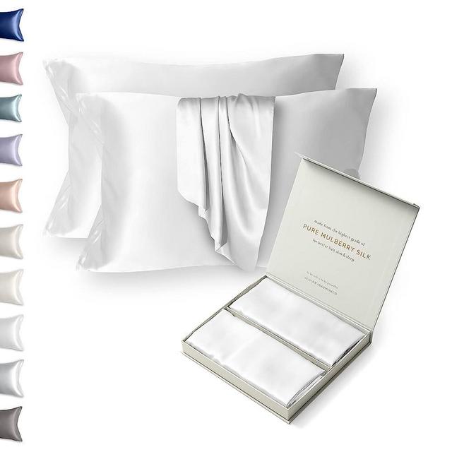 Colorado Home Co Silk Pillowcase 2 Pack - Silk Pillowcase for Hair and Skin - Queen Size Pillow Cases Set of 2-100% Mulberry Silk Pillowcase 2 Pack Pure White Silk Pillowcase with Zipper Closure