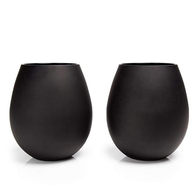 Big Betty Jumbo Stemless Wine Glass Set, Each Glass Holds a Whole Bottle of Wine, Black, 2 Glasses