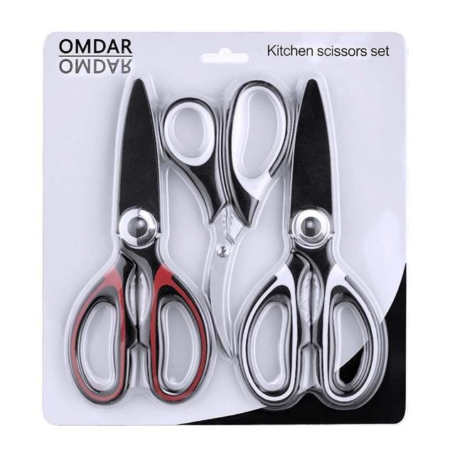 OMDAR Kitchen Scissors 3 Pack - Lifetime Replacement Warranty - Heavy Duty Stainless Steel Cooking Shears for Cutting Meat, Food, Fish, Poultry Multipurpose Sharp Sissors for Dishwasher Safe