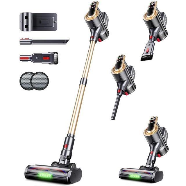 RENDOW Cordless Vacuum Cleaner, 550W 45Kpa 65Mins Vacuum Cleaners for Home, Self-Standing Cordless Stick Vacuum with LED Display,Anti-Tangle Rechargeable Wireless Vacuum for Pet Hair/Carpet/Hard Floor