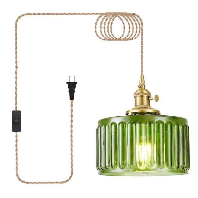 Beser·Win Plug in Pendant Light, Hanging Lights with Plug in Cord, Hanging Light Fixture with Clear Glass, E26 Pendant Lighting for Kitchen Island, Bedroom, Dining Room, Living Room-Green