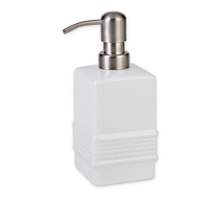 RSVP International Ceramic Stoneware and Stainless Steel 2.5x6.5" Pump Soap Dispenser