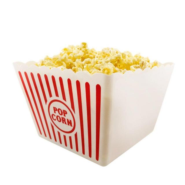 Novelty Place] Plastic Red & White Striped Classic Popcorn Containers for Movie Night - 8" Square x 7" Deep (2 Pack)