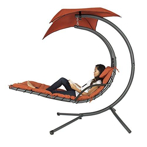 Best Choice Products Hanging Chaise Lounger Chair Arc Stand Air Porch Swing Hammock Chair Canopy Red Orange