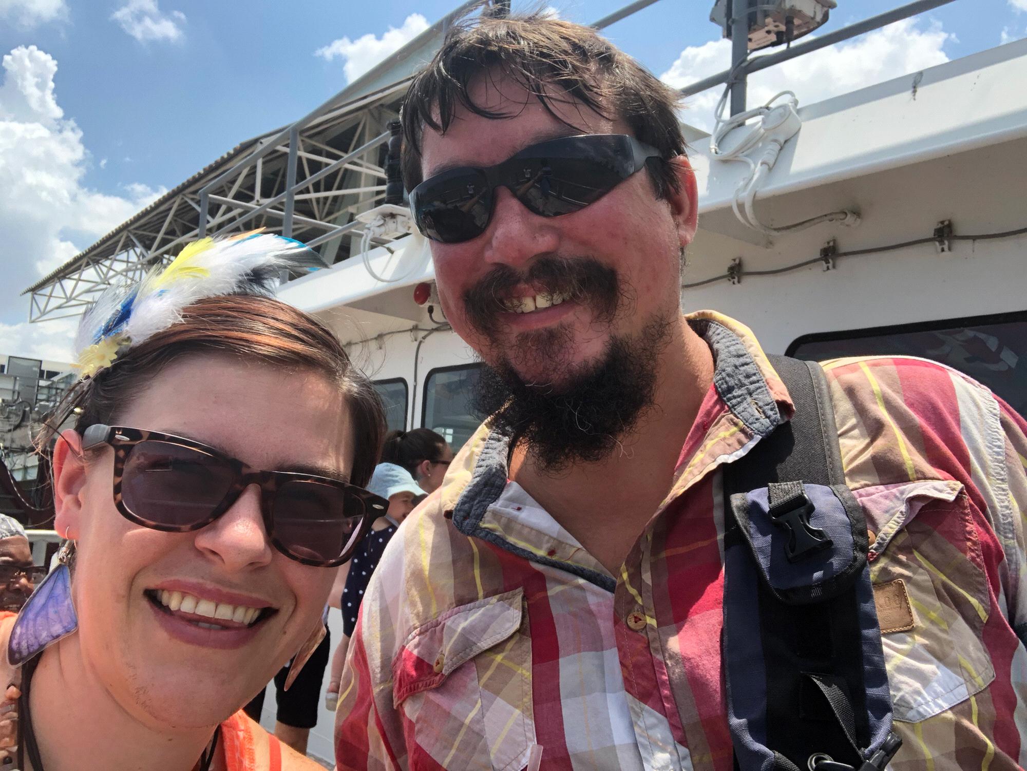 Riding the ferry across the Mississippi River on Becki’s birthday