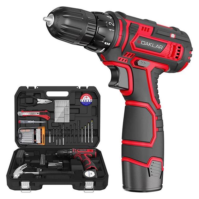 OAKLAR Cordless Drill Tool Kit Set, 100-Pieces Tool Set with 12V Power Drill in Tools Box for Household Repair, Home Maintenance, DIY Projects - OACD12AD100
