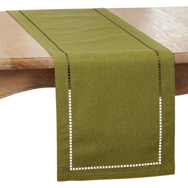 Saro Lifestyle Dining Table Runner With Laser-Cut Hemstitch Design, Green, 14" x 90"