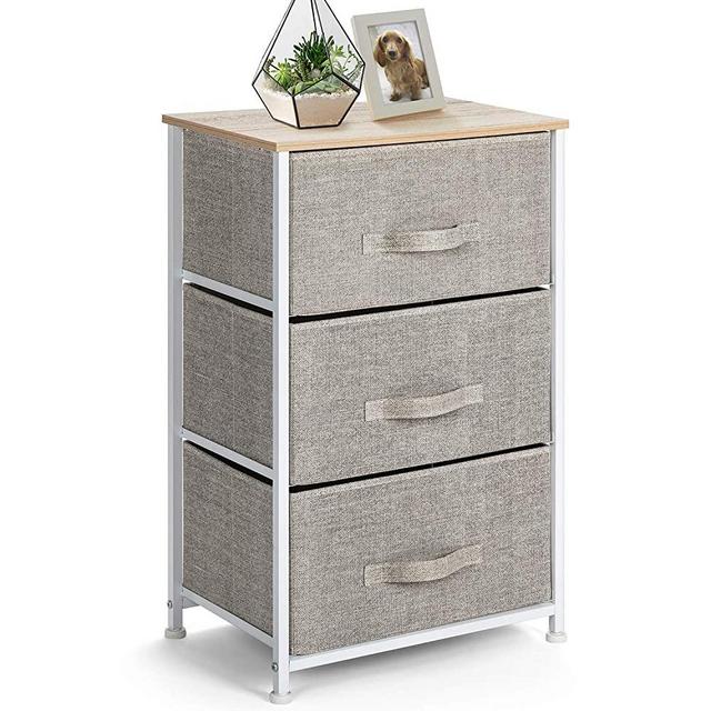 Pipishell 3 Drawer Fabric Dresser Storage Tower, Dresser Chest with Wood Top, Organizer Unit for Closets Bedroom Nursery Room Hallway