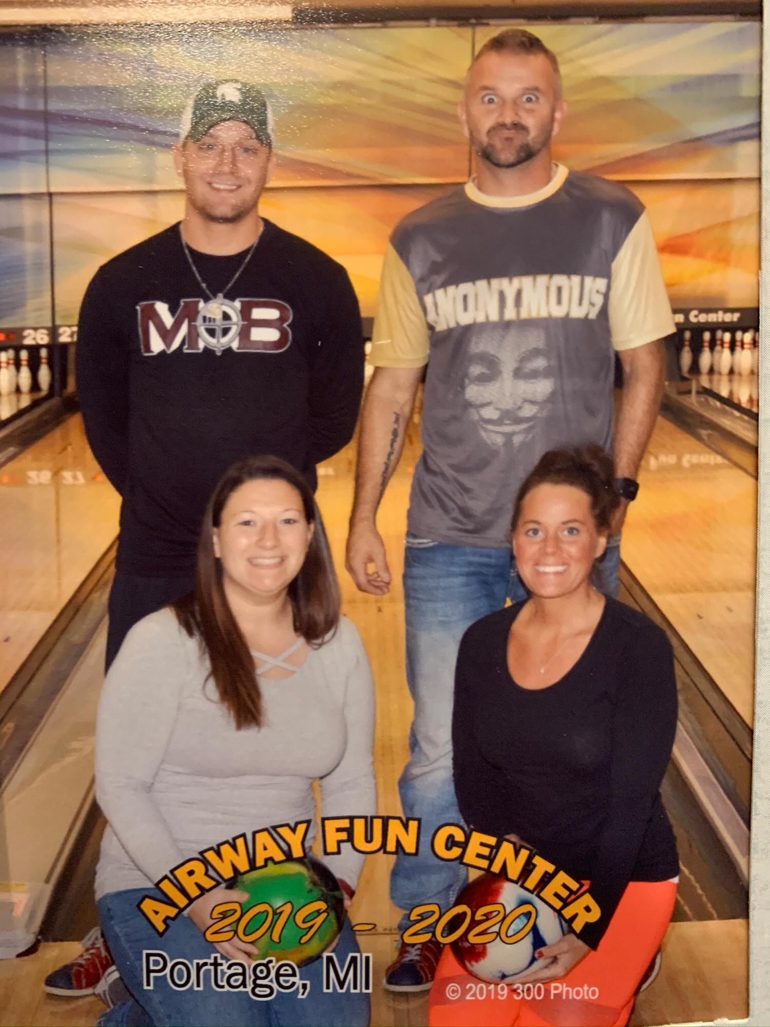 Bowling League fun with Chance and Brittni.  Brent is MIA.