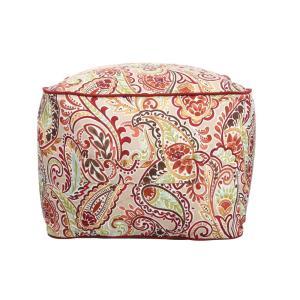 Chili Paisley Square Outdoor Pouf with Handle