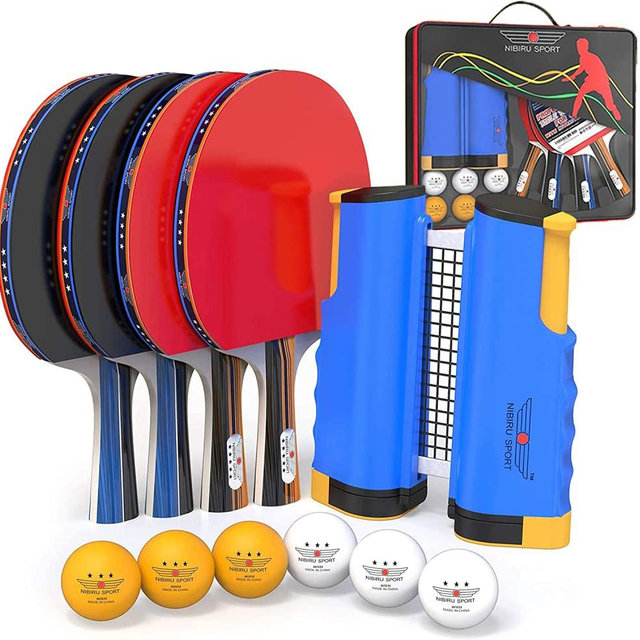 NIBIRU SPORT Professional Ping Pong Paddle Set with Retractable Net (Bracket Clamps), Balls, and Posts (4-Star) Regulation Table Tennis Accessories, Advanced Home Indoor or Outdoor Play, Storage Case