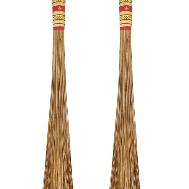 2 Piece 32 inch Multi-Surface Sturdy Outdoor Authentic Coconut Leaf Broom Asian Heavy Duty Broom Thai Natural Coconut Leaf Broom (Country Rustic)