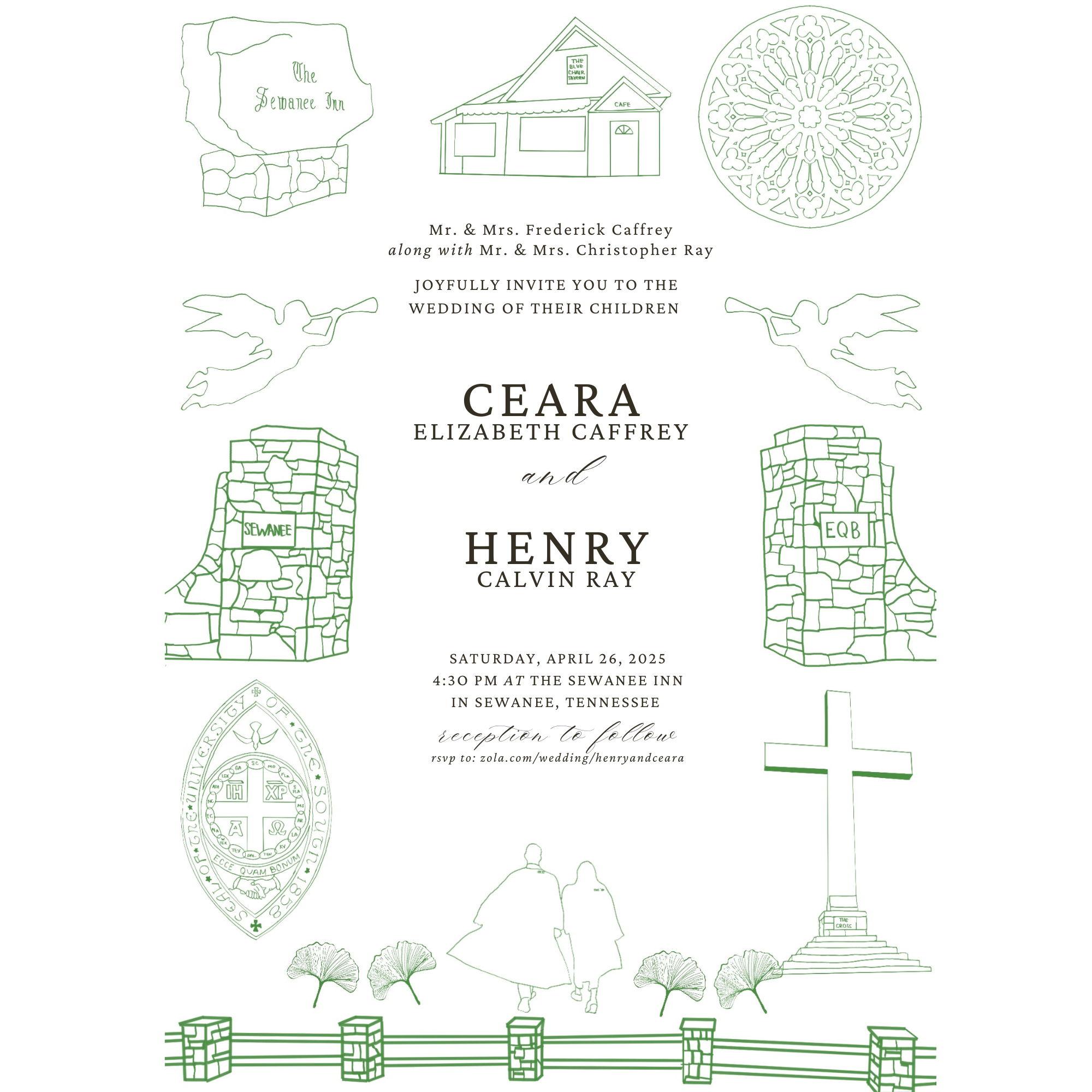 The hand drawn invite by the Bride!