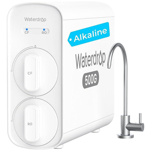 Waterdrop G5P500A Alkaline Mineral pH+ Reverse Osmosis Water Filter, NSF/ANSI 372 Certified, 8 Stage Reverse Osmosis System, 500G RO Water Filtration System, 2:1 Pure to Drain, Reduces TDS, BPA Free