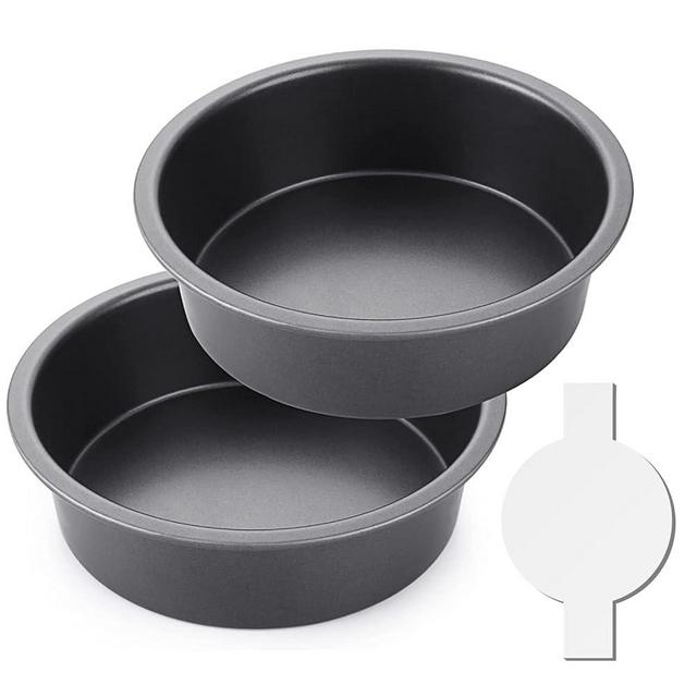 HONGBAKE 8 Inch Round Cake Pan Set for Baking with 60 Pieces Parchment Paper, Nonstick Circle Cake Pans Set of 2, Layer Cake Tin, Cheesecake Mold, Huty Duty - Grey