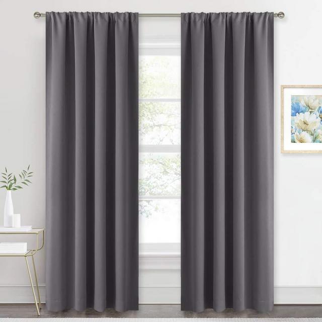 RYB HOME Blackout Curtains Draperies - Rod Pocket Top Window Curtain Panels, Light UV Block Insulated Drapes for Kids Nursery, 42-inch Width by 84-inch Length, Grey, Set of 2