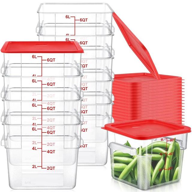 Ziliny 15 Sets 6 Qt Square Food Storage Containers with Lids Commercial Polycarbonate Containers Dough Proofing with Scale Clear Airtight Cereal for Pantry Home Restaurant
