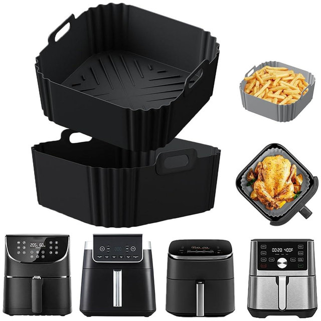 Silicone Air Fryer Liners for Ninja Pro XL AF141 AF140 AF181 AF180,2Pack 8.8inch Square Airfryer Silicone Liners Reusable Basket for Cosori,Chefman,Instant Pot,PHILIPS,Other 5-8QT Air Fryer