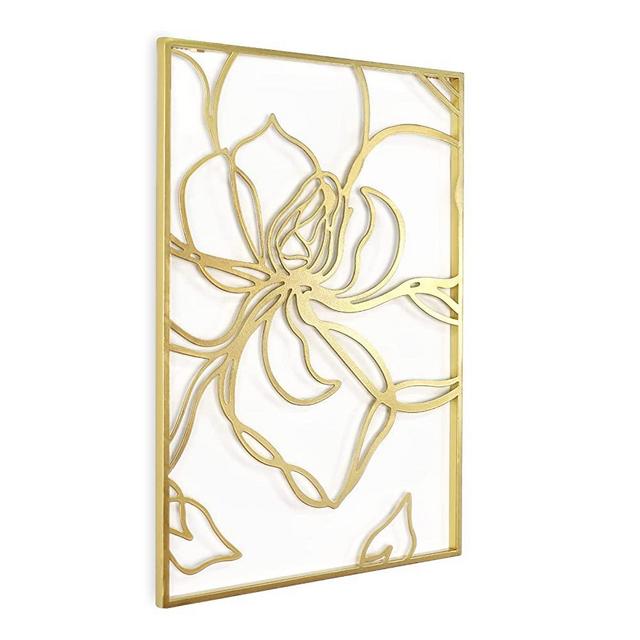 Putuo Decor Gold Flower Metal Wall Art, Modern Minimalist Hanging Decoration for Kitchen, Living Room, Above Bed Decor, 11.8x17 Inches Abstract Simple Fashion Line Wall Sculpture