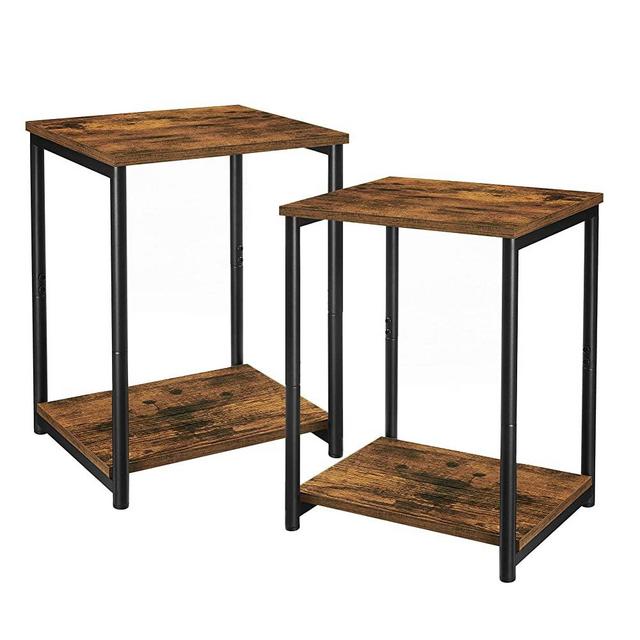 VASAGLE End Tables Set of 2, Side Tables with Storage Shelf, Slim Night Tables, Steel Frame, for Living Room, Study, Bedroom, Industrial, Rustic Brown and Black ULET272B01
