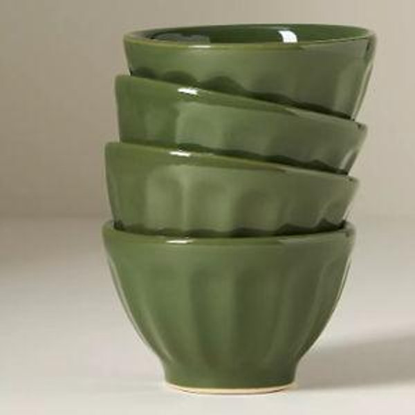 The Latte Stoneware Nut Bowls, Set of 4: "Fern" Green
