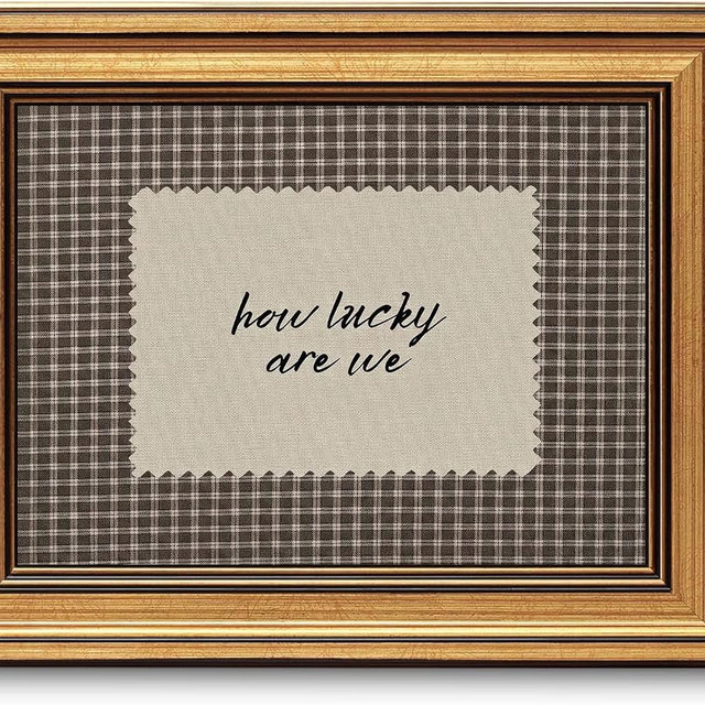 Gold Framed Wall Art, How Lucky Are We Canvas Prints, Rustic Brown Gingham Picture Wall Decor, Funky Preppy Stripe Quotes Artwork for Bedroom Dorm Apartment 9x11 inch