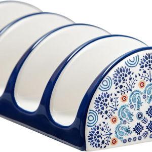 Bico Blue Talavera Ceramic Taco Holder, Taco Stand Rack Tray, Microwave and Dishwasher Safe