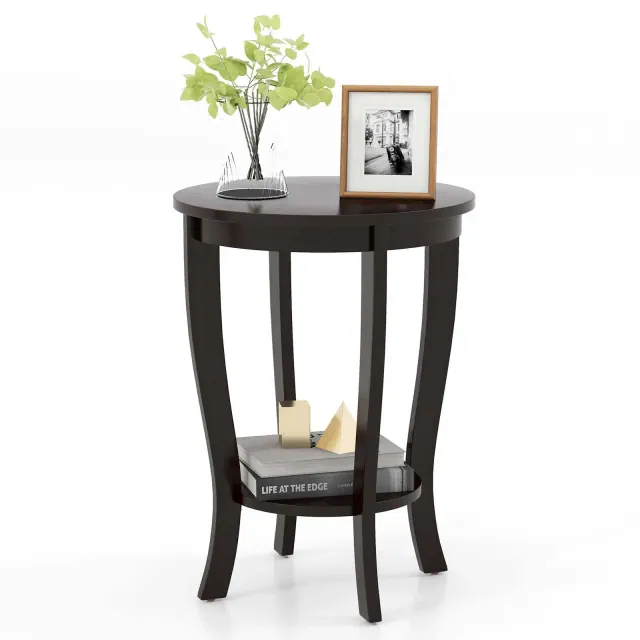 Costway 2-Tier End Table 18'' Round Compact Sofa Side Nightstand with Storage Shelf Espresso